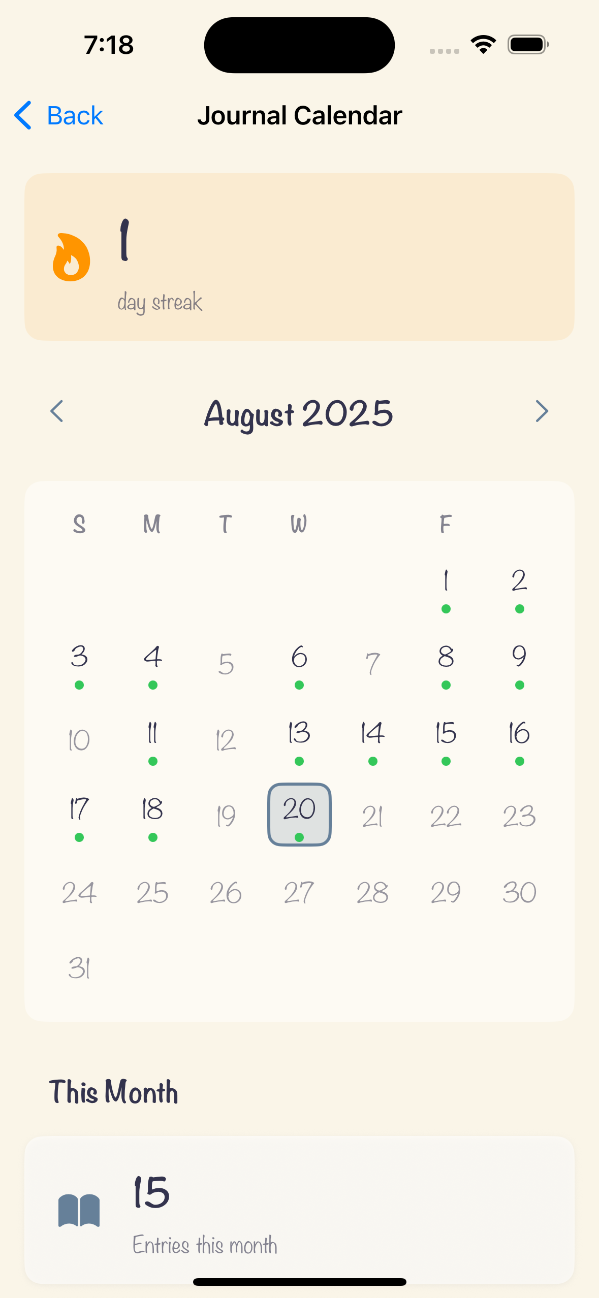 Journal App Calendar